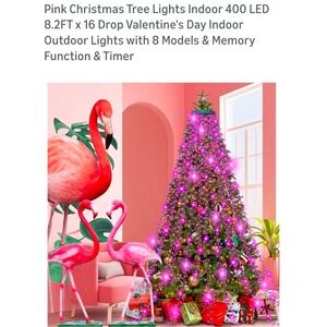 Pink Christmas Tree Lights 400 LED 8.2FT x 16 Drop Indoor Outdoor Lights
